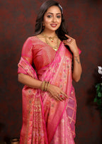 Vedant Vastram Pink Color Kanjeevaram Organza Silk Saree - Pink | Grocsy