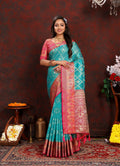 Vedant Vastram Rama Color Kanjeevaram Organza Silk Saree - Rama | Grocsy