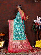 Vedant Vastram Rama Color Kanjeevaram Organza Silk Saree - Rama | Grocsy