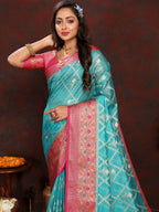 Vedant Vastram Rama Color Kanjeevaram Organza Silk Saree - Rama | Grocsy