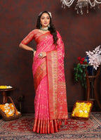 Vedant Vastram Tomato Color Kanjeevaram Organza Silk Saree - Tomato | Grocsy