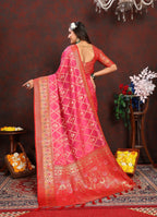Vedant Vastram Tomato Color Kanjeevaram Organza Silk Saree - Tomato | Grocsy