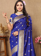 Vedant Vastram Blue Color Paithani Silk Saree - Blue | Grocsy
