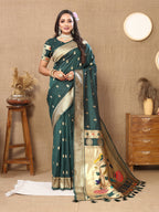 Vedant Vastram Bottle Green Color Paithani Silk Saree - Bottle Green | Grocsy