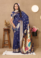 Vedant Vastram Navy Blue Color Paithani Silk Saree - Navy Blue | Grocsy