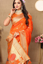 Vedant Vastram Orange Color Paithani Silk Saree - Orange | Grocsy
