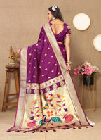 Vedant Vastram Purple Color Paithani Silk Saree - Purple | Grocsy