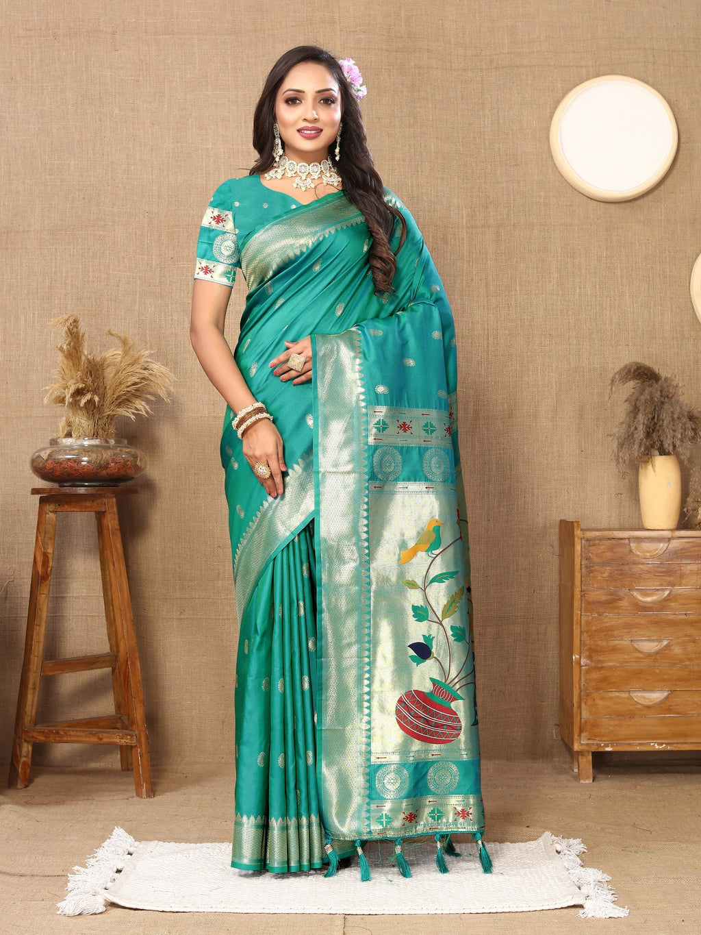 Vedant Vastram See Green Color Paithani Silk Saree - See Green | Grocsy