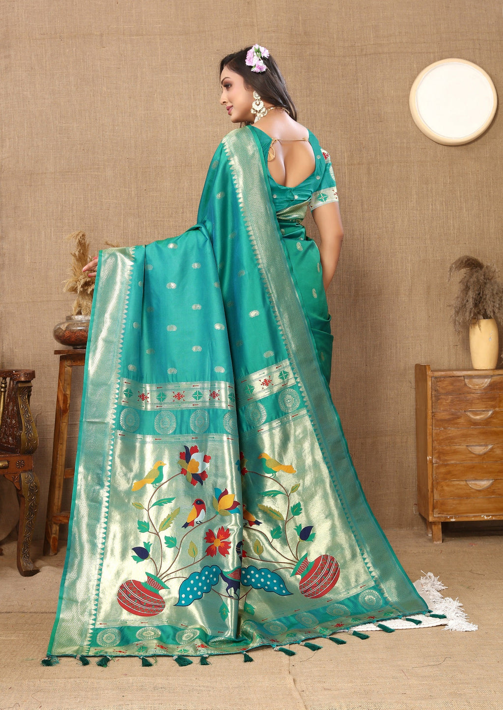 Vedant Vastram See Green Color Paithani Silk Saree - See Green | Grocsy