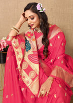 Vedant Vastram Tomato Color Paithani Silk Saree - Tomato | Grocsy