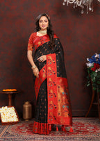 Vedant Vastram Black Color Paithani Silk Saree - Black | Grocsy