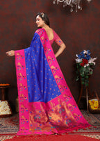 Vedant Vastram Blue Color Paithani Silk Saree - Blue | Grocsy