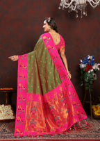 Vedant Vastram Mehndi Color Paithani Silk Saree - Mehndi | Grocsy