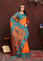 Vedant Vastram Orange Color Paithani Silk Saree - Orange | Grocsy