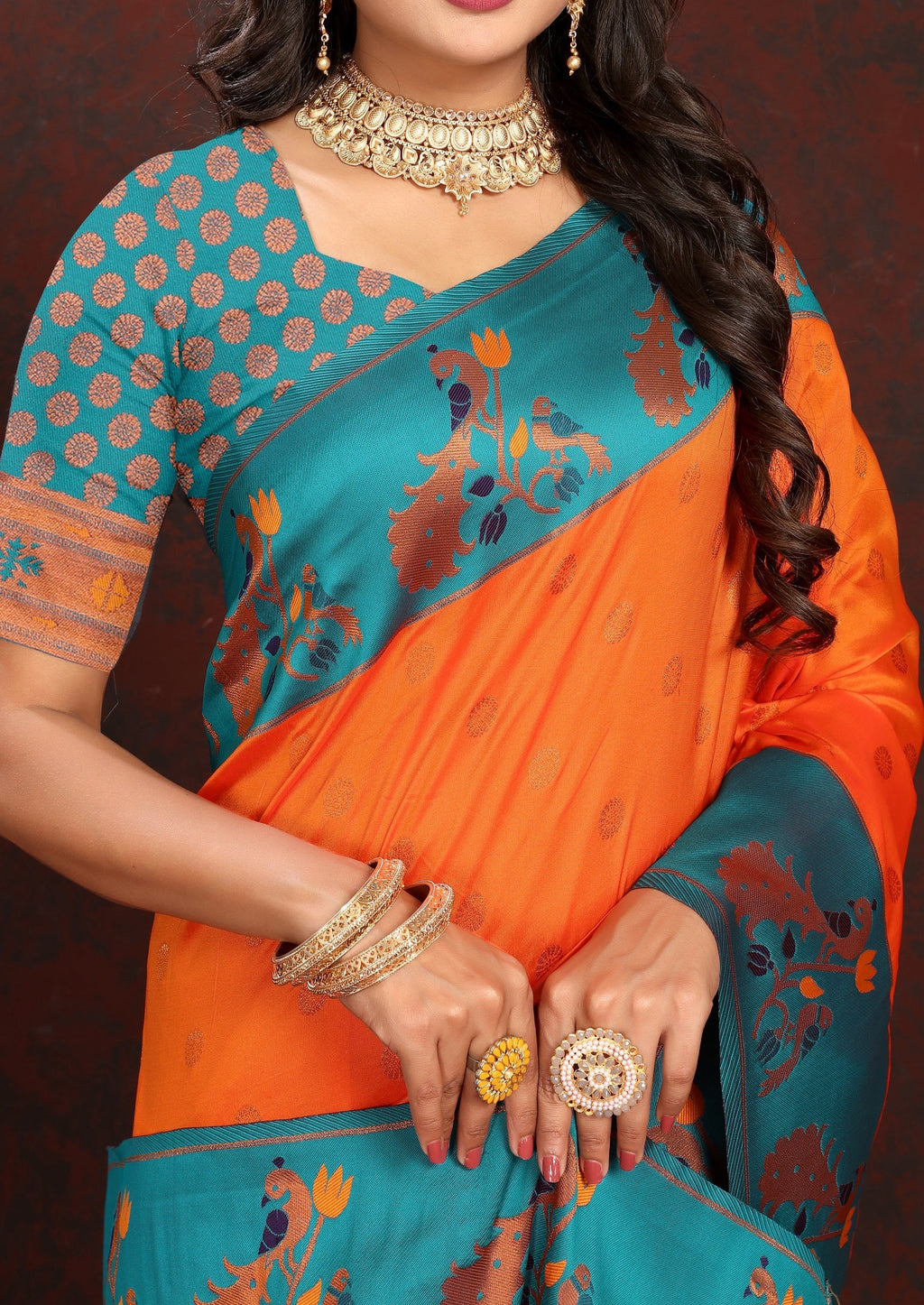 Vedant Vastram Orange Color Paithani Silk Saree - Orange | Grocsy