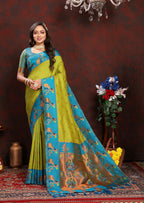 Vedant Vastram Parrot Color Paithani Silk Saree - Parrot | Grocsy