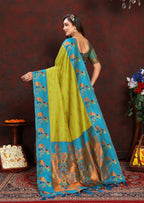 Vedant Vastram Parrot Color Paithani Silk Saree - Parrot | Grocsy