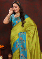 Vedant Vastram Parrot Color Paithani Silk Saree - Parrot | Grocsy