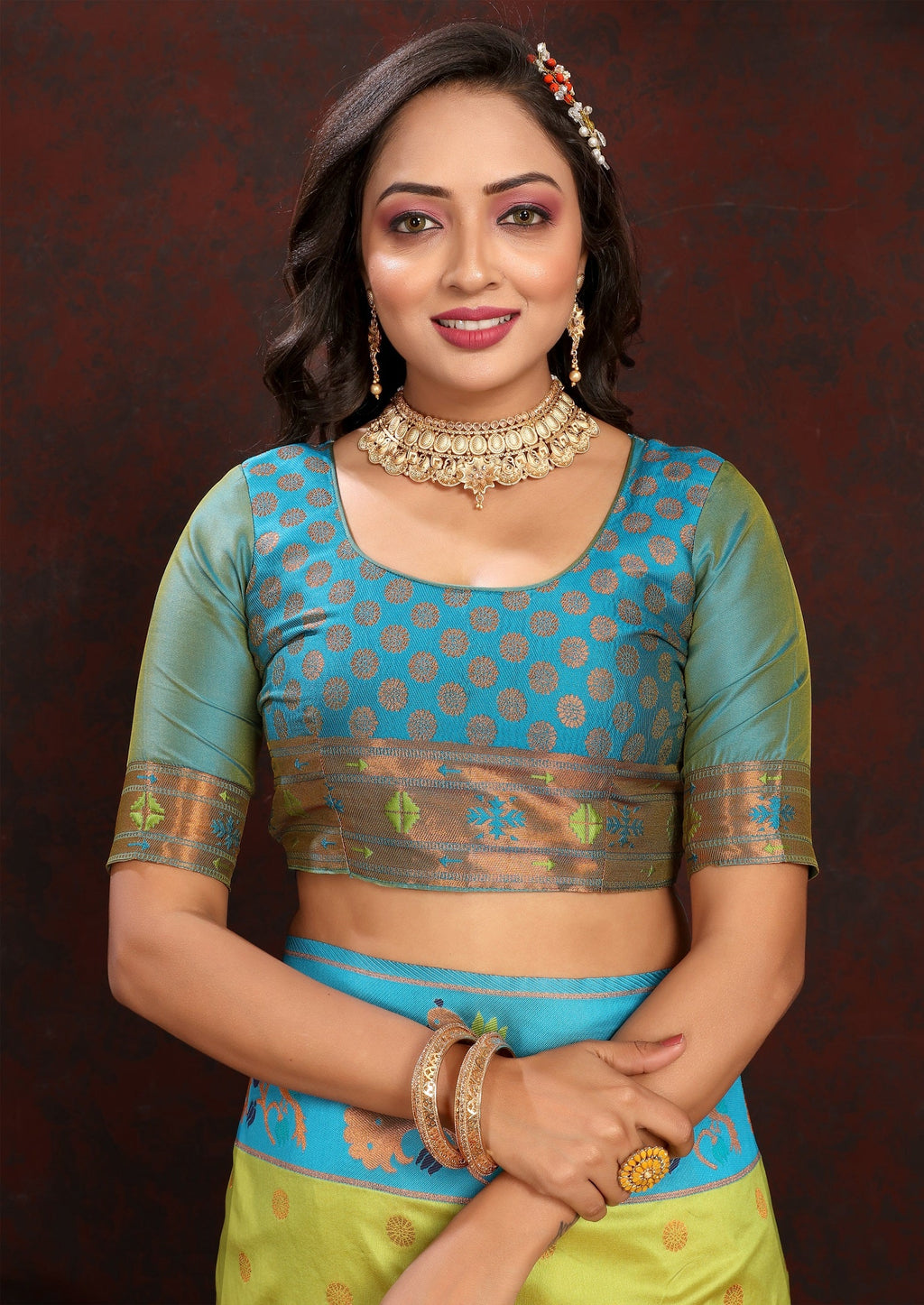 Vedant Vastram Parrot Color Paithani Silk Saree - Parrot | Grocsy