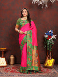 Vedant Vastram Pink Color Paithani Silk Saree - Pink | Grocsy
