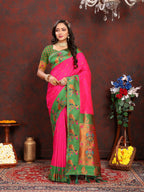 Vedant Vastram Pink Color Paithani Silk Saree - Pink | Grocsy