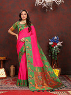 Vedant Vastram Pink Color Paithani Silk Saree - Pink | Grocsy