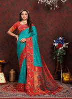 Vedant Vastram Rama Color Paithani Silk Saree - Rama | Grocsy