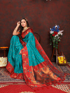 Vedant Vastram Rama Color Paithani Silk Saree - Rama | Grocsy