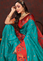 Vedant Vastram Rama Color Paithani Silk Saree - Rama | Grocsy