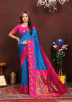 Vedant Vastram Royal Blue Color Paithani Silk Saree - Royal Blue | Grocsy