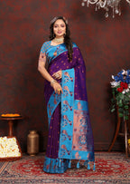 Vedant Vastram Violet Color Paithani Silk Saree - Violet | Grocsy