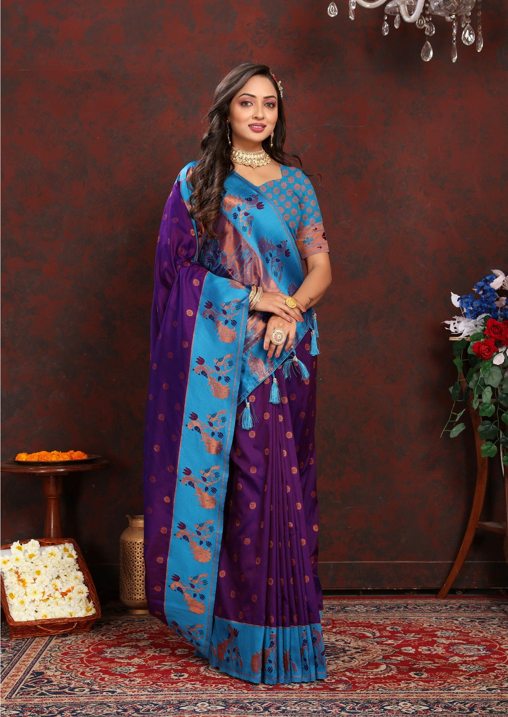 Vedant Vastram Violet Color Paithani Silk Saree - Violet | Grocsy