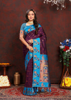 Vedant Vastram Wine Color Paithani Silk Saree - Wine | Grocsy