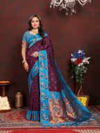 Vedant Vastram Wine Color Paithani Silk Saree - Wine | Grocsy