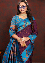 Vedant Vastram Wine Color Paithani Silk Saree - Wine | Grocsy