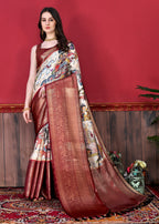 Vedant Vastram Maroon Color Kanjeevaram Silk Saree - Maroon | Grocsy