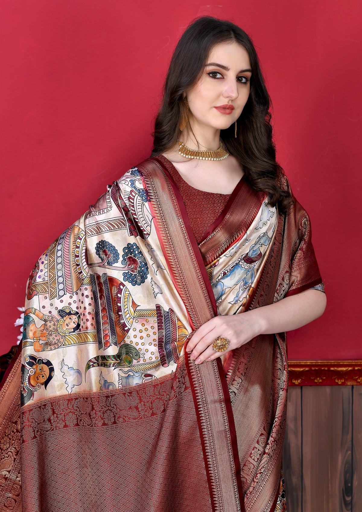 Vedant Vastram Maroon Color Kanjeevaram Silk Saree - Maroon | Grocsy