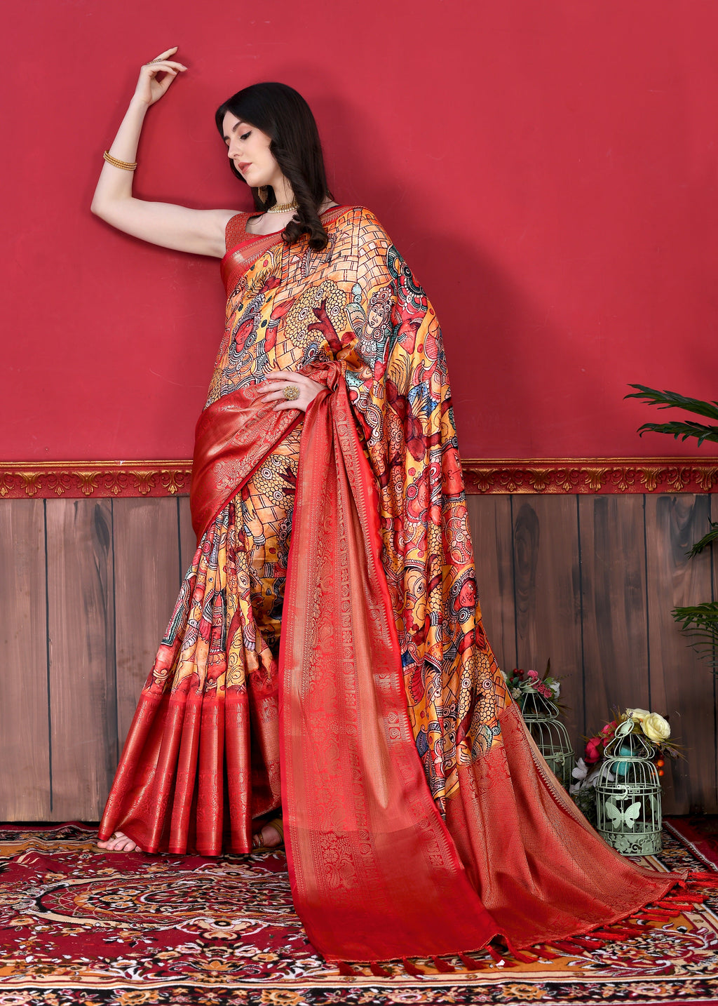 Vedant Vastram Red Color Kanjeevaram Silk Saree - Red | Grocsy