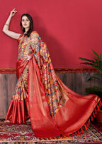 Vedant Vastram Red Color Kanjeevaram Silk Saree - Red | Grocsy