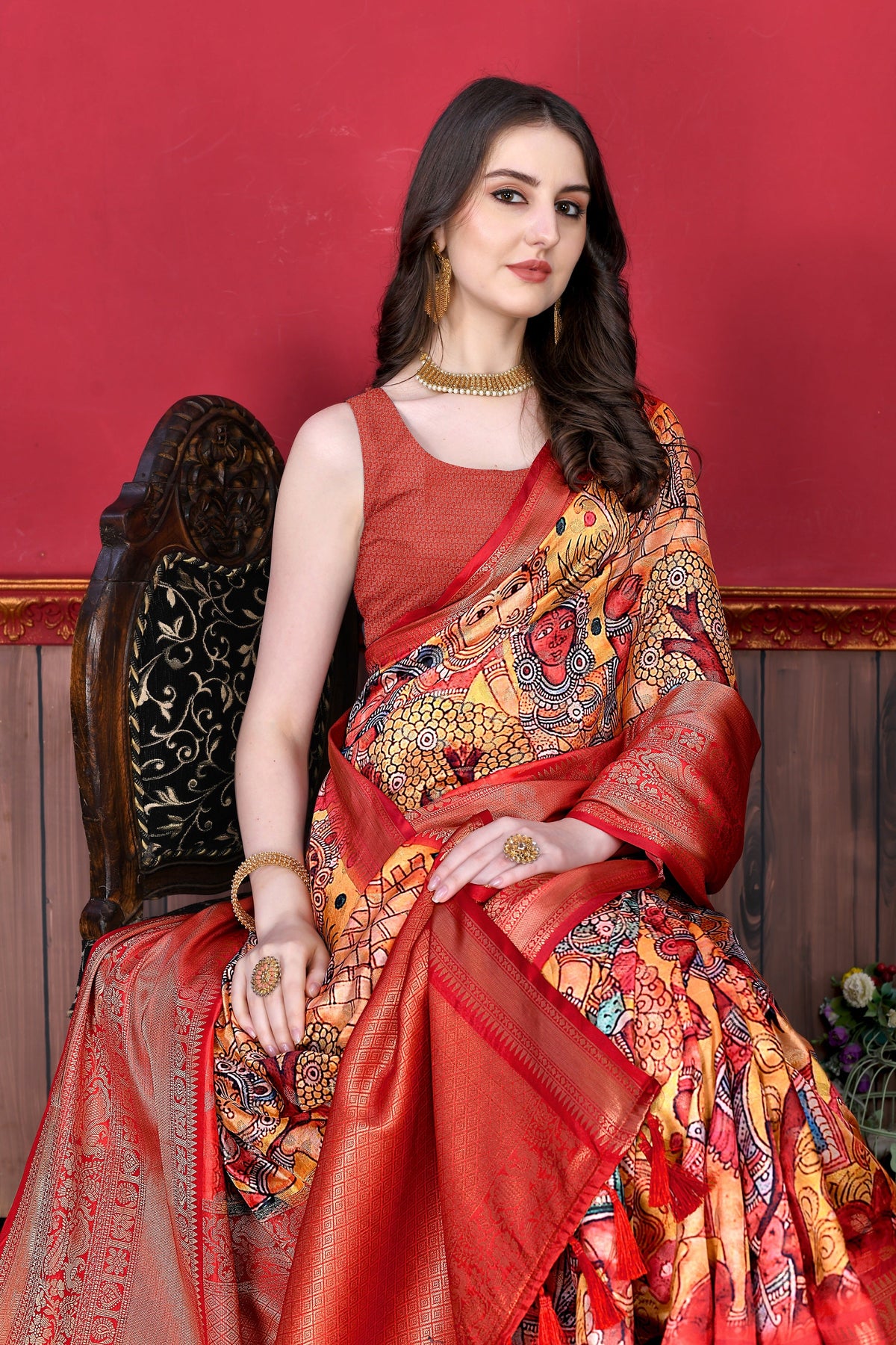 Vedant Vastram Red Color Kanjeevaram Silk Saree - Red | Grocsy