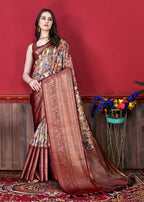 Vedant Vastram Wine Color Kanjeevaram Silk Saree - Wine | Grocsy