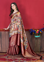 Vedant Vastram Wine Color Kanjeevaram Silk Saree - Wine | Grocsy