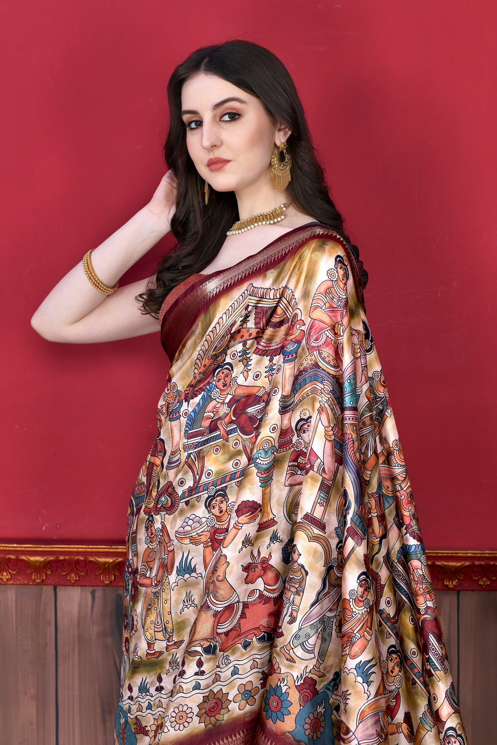 Vedant Vastram Wine Color Kanjeevaram Silk Saree - Wine | Grocsy