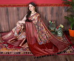 Vedant Vastram Wine Color Kanjeevaram Silk Saree - Wine | Grocsy