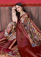 Vedant Vastram Wine Color Kanjeevaram Silk Saree - Wine | Grocsy