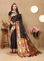 Vedant Vastram Black Color Paithani Silk Saree - Black | Grocsy