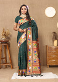 Vedant Vastram Bottle Green Color Paithani Silk Saree - Bottle Green | Grocsy