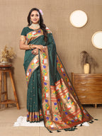 Vedant Vastram Bottle Green Color Paithani Silk Saree - Bottle Green | Grocsy