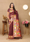 Vedant Vastram Brown Color Paithani Silk Saree - Brown | Grocsy