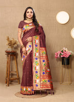 Vedant Vastram Brown Color Paithani Silk Saree - Brown | Grocsy